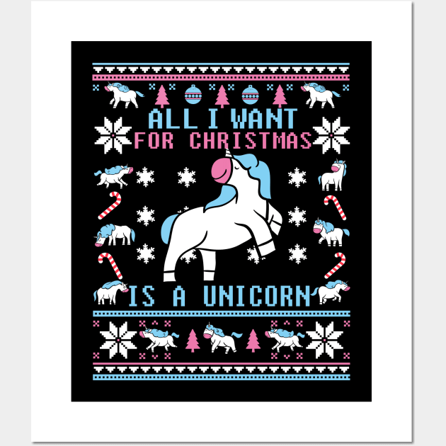 Funny Unicorn Lover Ugly Christmas Sweater Wall Art by KsuAnn